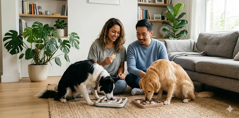 grupo de diferentes raças de cães inteligentes sentados lado a lado atentos aguardando comando do tutor